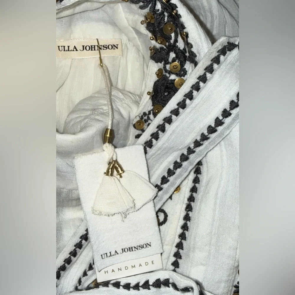 Ulla Johnson Alma Dress Blanc 100% Cotton Gauze 4 Maxi Sequin Embroidered $795 - Picture 6 of 11